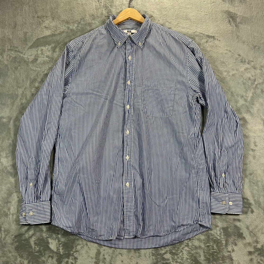 UNIQLO Extra Fine Cotton Broadcloth Shirt Unisex L Blue White Stripe Button Down